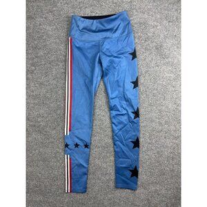 Noli Leggings Womens Small Blue Star Stripe Ankle Yoga Athletic Pants Made USA